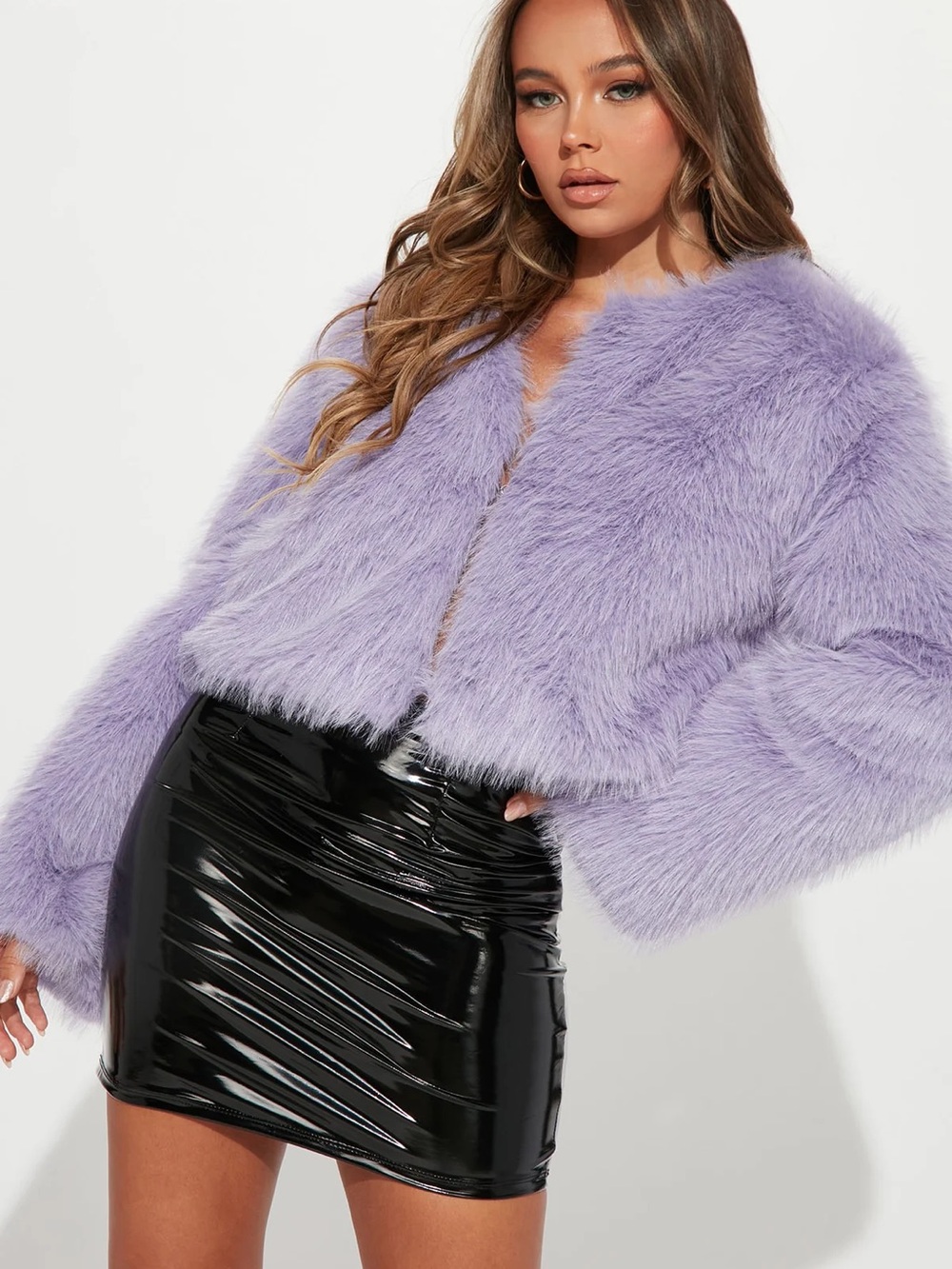 Lavender Faux Fur Cropped Teddy Jacket